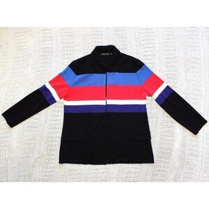 Misook women's Knit Cardigan striped long sleeve open front Size L multicolor